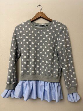 English Factory Gray Blue Polka Dot Sweater Shirt XS